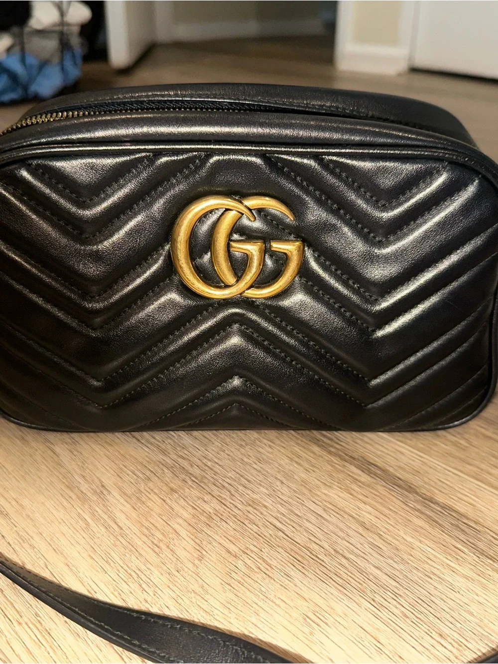 GG Marmont Small Black Quilted Leather Crossbody with Gold Double G
